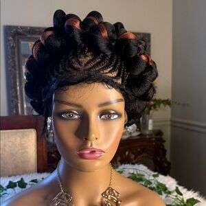 Black and Auburn Braided Updo Wig - Women Hair